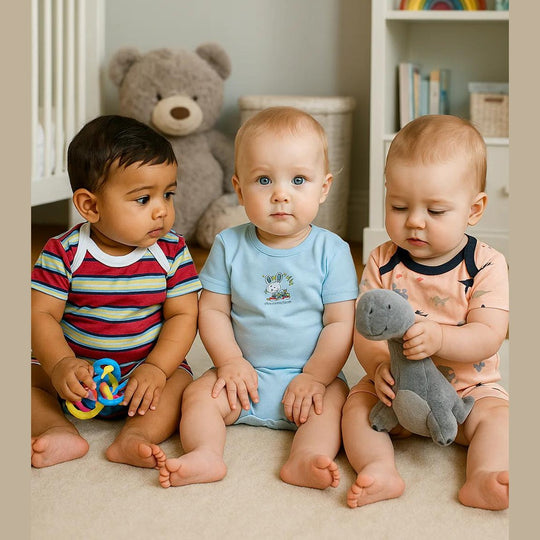 Baby Short-Leg Romper Pack Of 3 Multi Design Blue