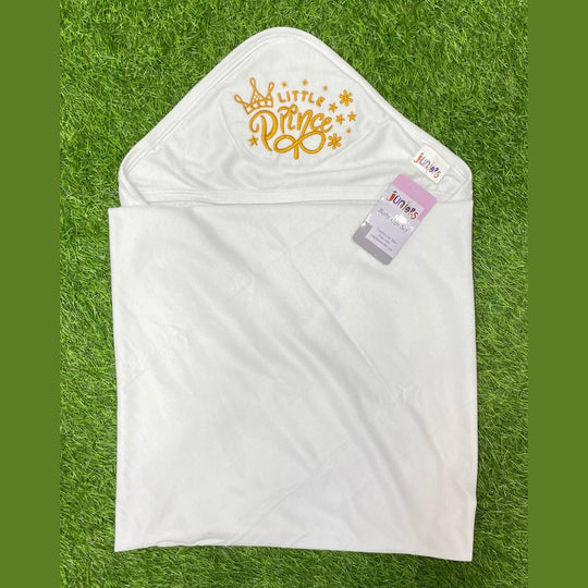 Little Prince Embroidered Hooded Baby Towel  Soft White Cotton Wrap