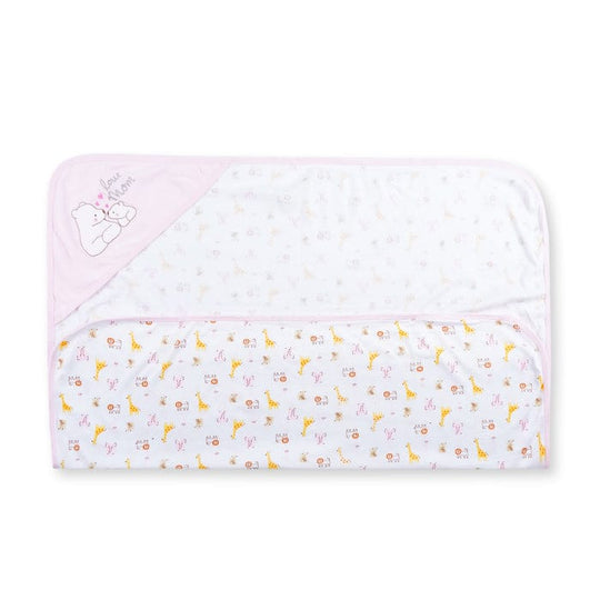 Love Mom Bear Embroidered Hooded Baby Towel  Soft Pink Cotton Wrap