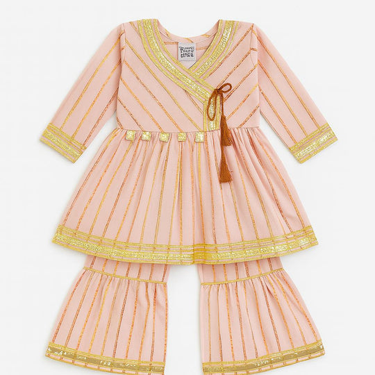 Blush Pink & Gold Embellished Long‑Sleeve Party Dress (Girls)