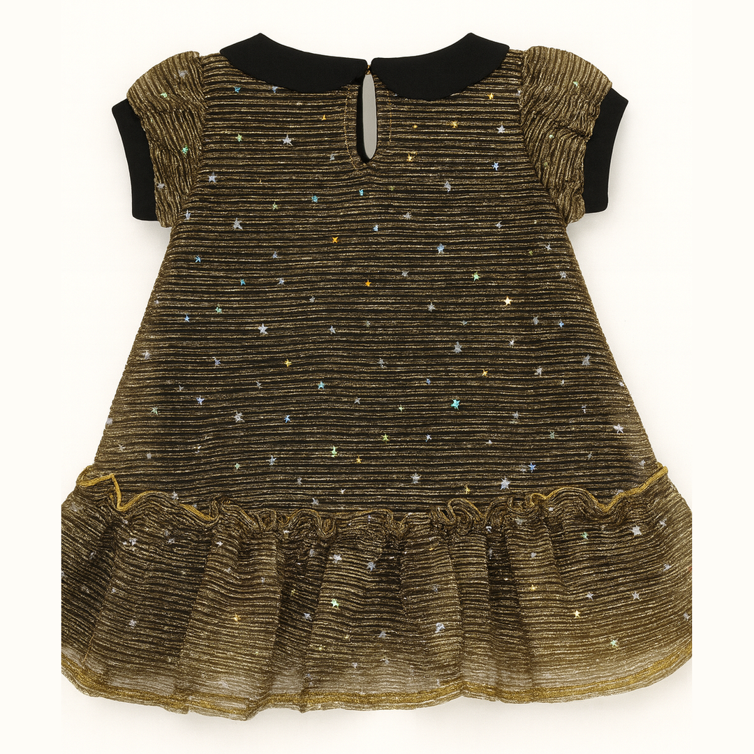 Girls’ Shimmer Star Party Dress With Peter Pan Collar Black & Gold