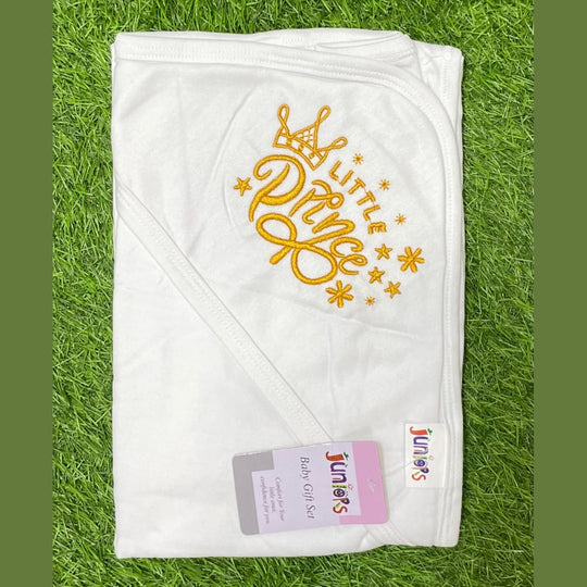 Little Prince Embroidered Hooded Baby Towel  Soft White Cotton Wrap