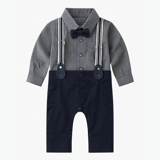 Vintage-Inspired Baby Boy Suspender Outfit With Bow Tie & Cap 3-Piece Set