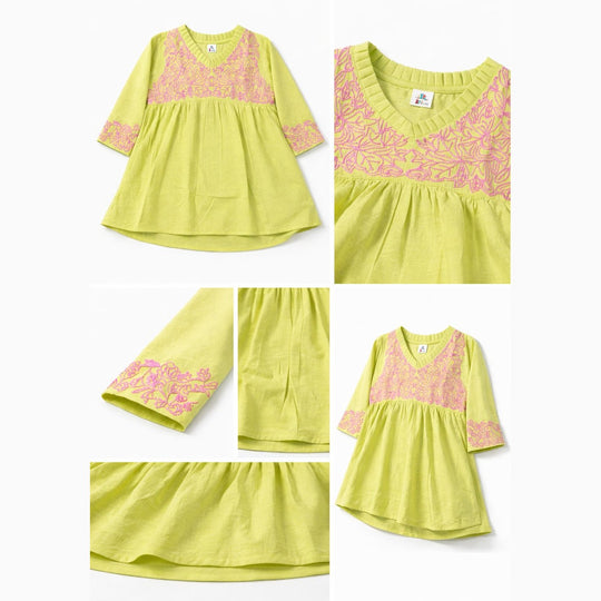 Lime Zest Embroidered 2PCS Cotton Frock Suit