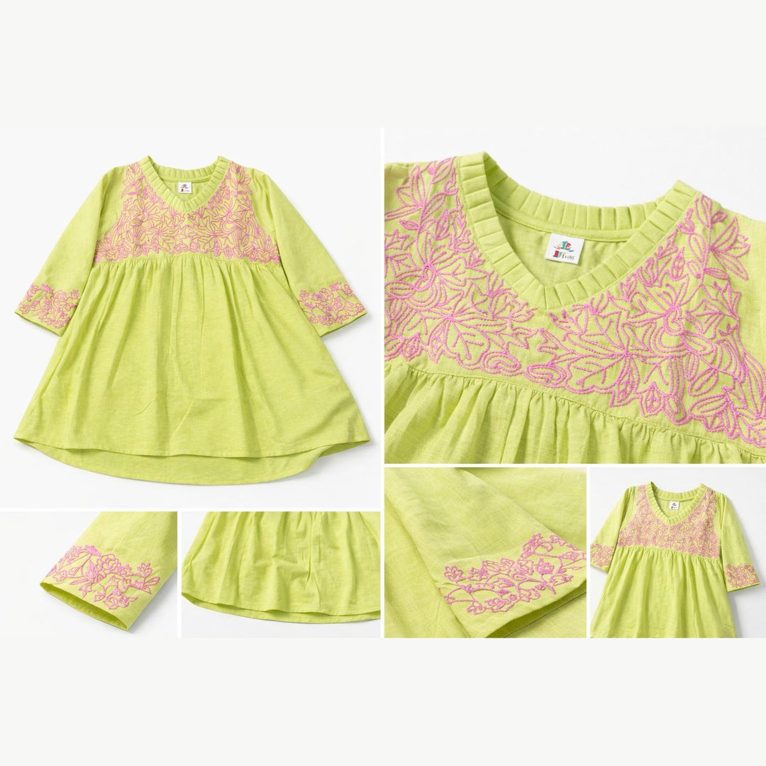 Lime Zest Embroidered 2PCS Cotton Frock Suit