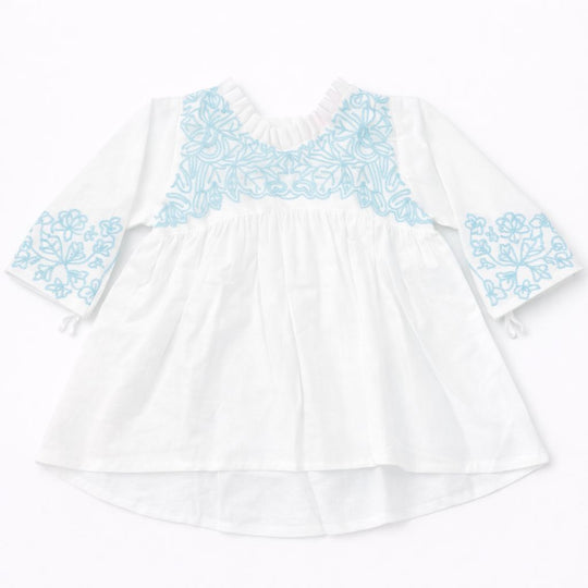 Serene White & Sky Blue Embroidered 2PC Frock Suit