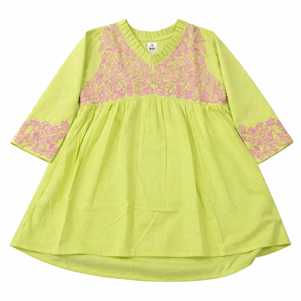 Lime Zest Embroidered 2PCS Cotton Frock Suit