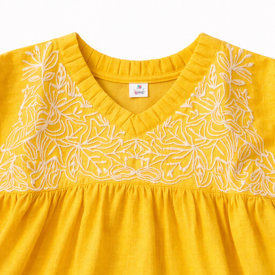 Golden Glow Embroidered 2-Piece Cotton Frock Suit