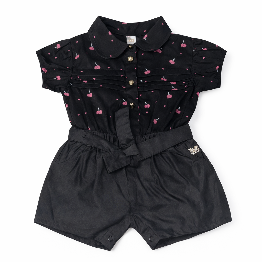 Black Cherry Print Top & Shorts Set