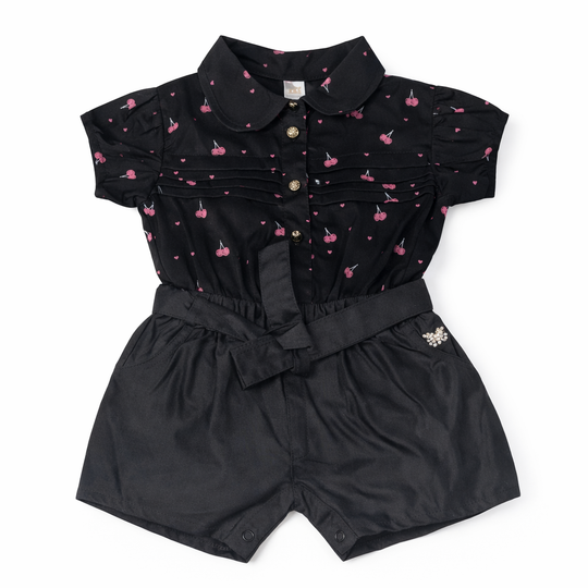 Black Cherry Print Top & Shorts Set