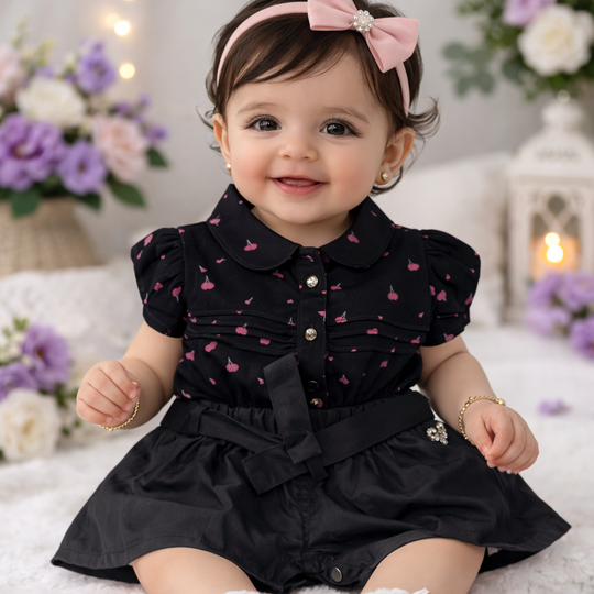 Black Cherry Print Top & Shorts Set