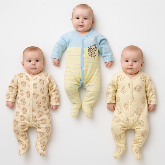 Monkey Printed 3 Piece Set Sleepsuit