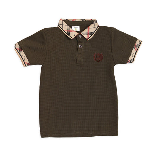 Brown Polo T-Shirt (Check Print Collar) For Boys