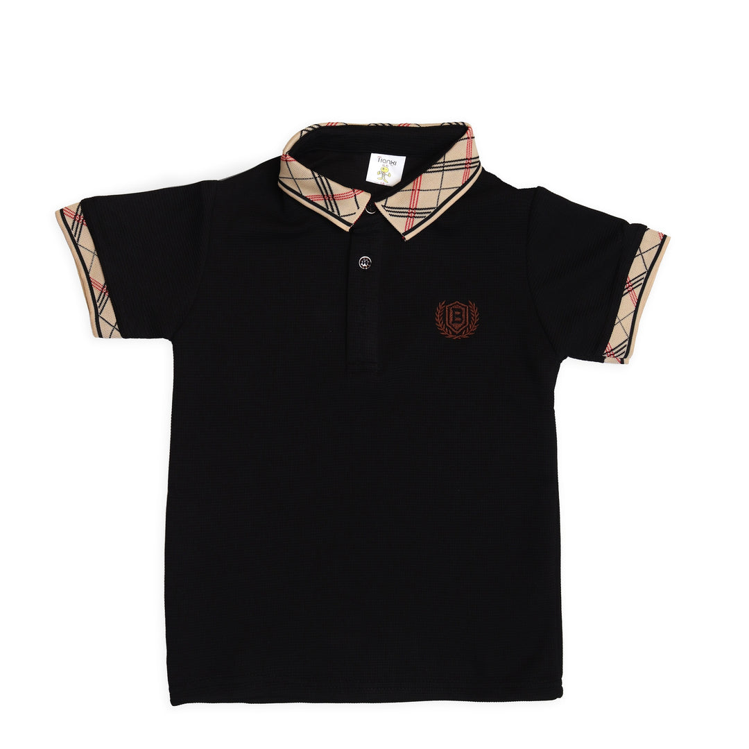 Black Polo Boys T-Shirt (Check Print Collar) For Boys