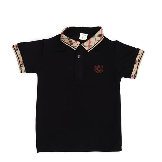 Black Polo Boys T-Shirt (Check Print Collar) For Boys