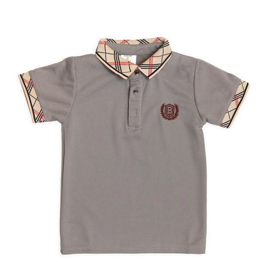 Grey Polo T-Shirt (Check Print Collar) For Boys