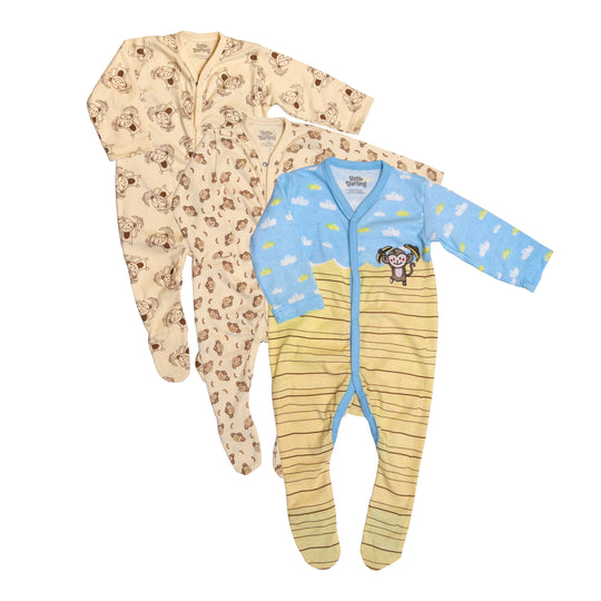 Monkey Printed 3 Piece Set Sleepsuit