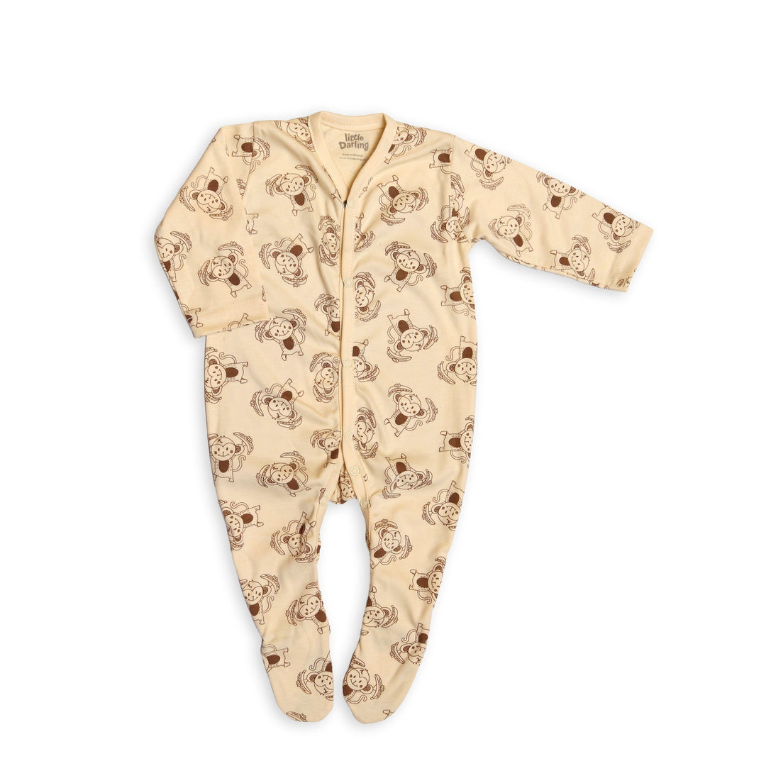 Monkey Printed 3 Piece Set Sleepsuit