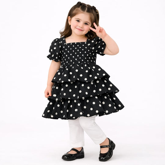 Toddler Girls Polka Dot Print Ruffle Trim Dress