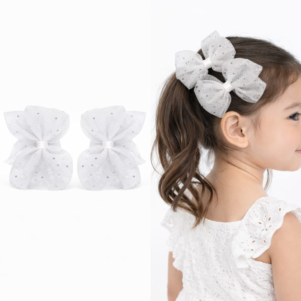 Midnight Shimmer Organza Bow Clip (2 Piece)