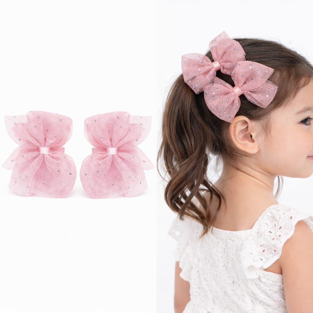 Midnight Shimmer Organza Bow Clip (2 Piece)