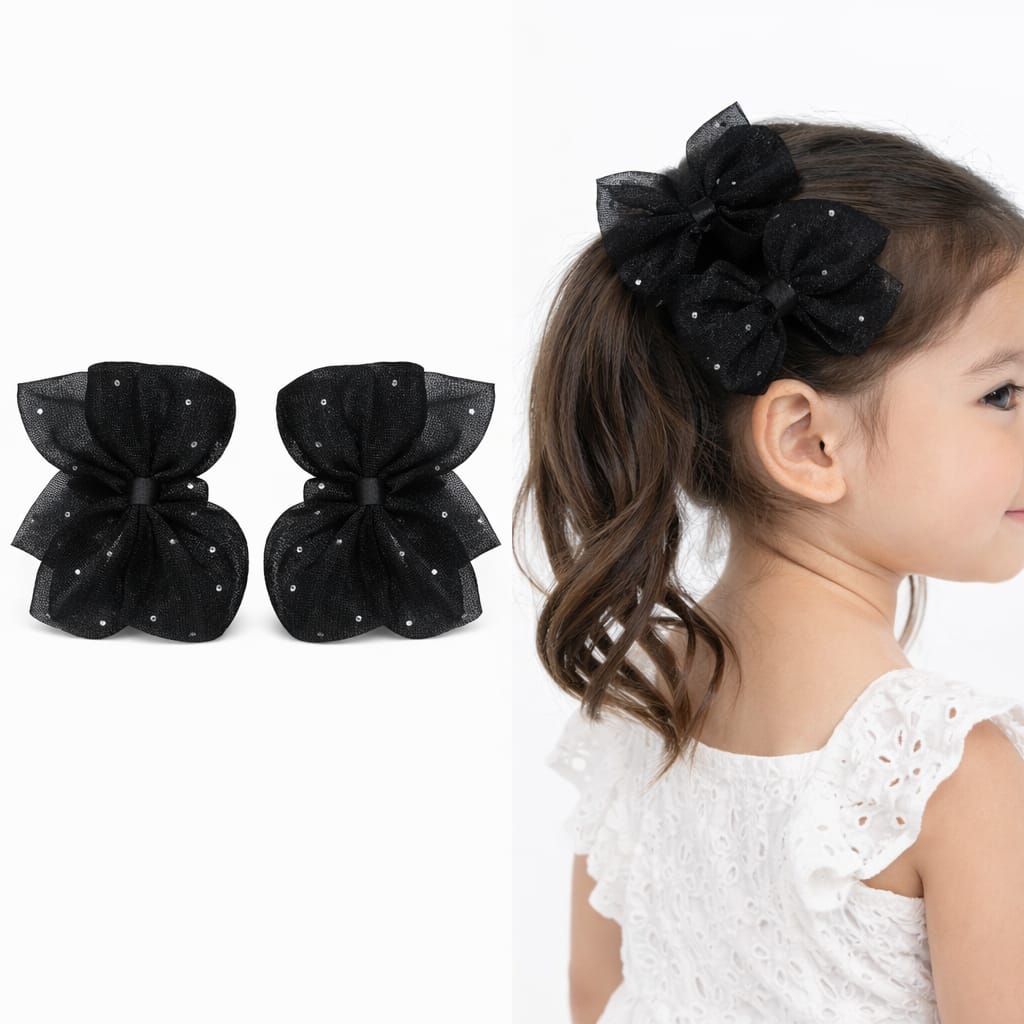 Midnight Shimmer Organza Bow Clip (2 Piece)