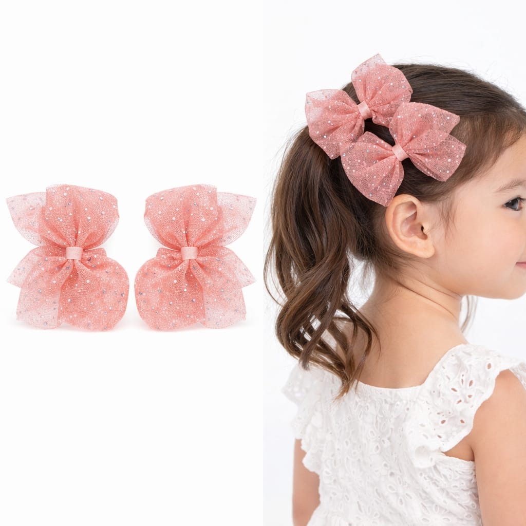 Midnight Shimmer Organza Bow Clip (2 Piece)