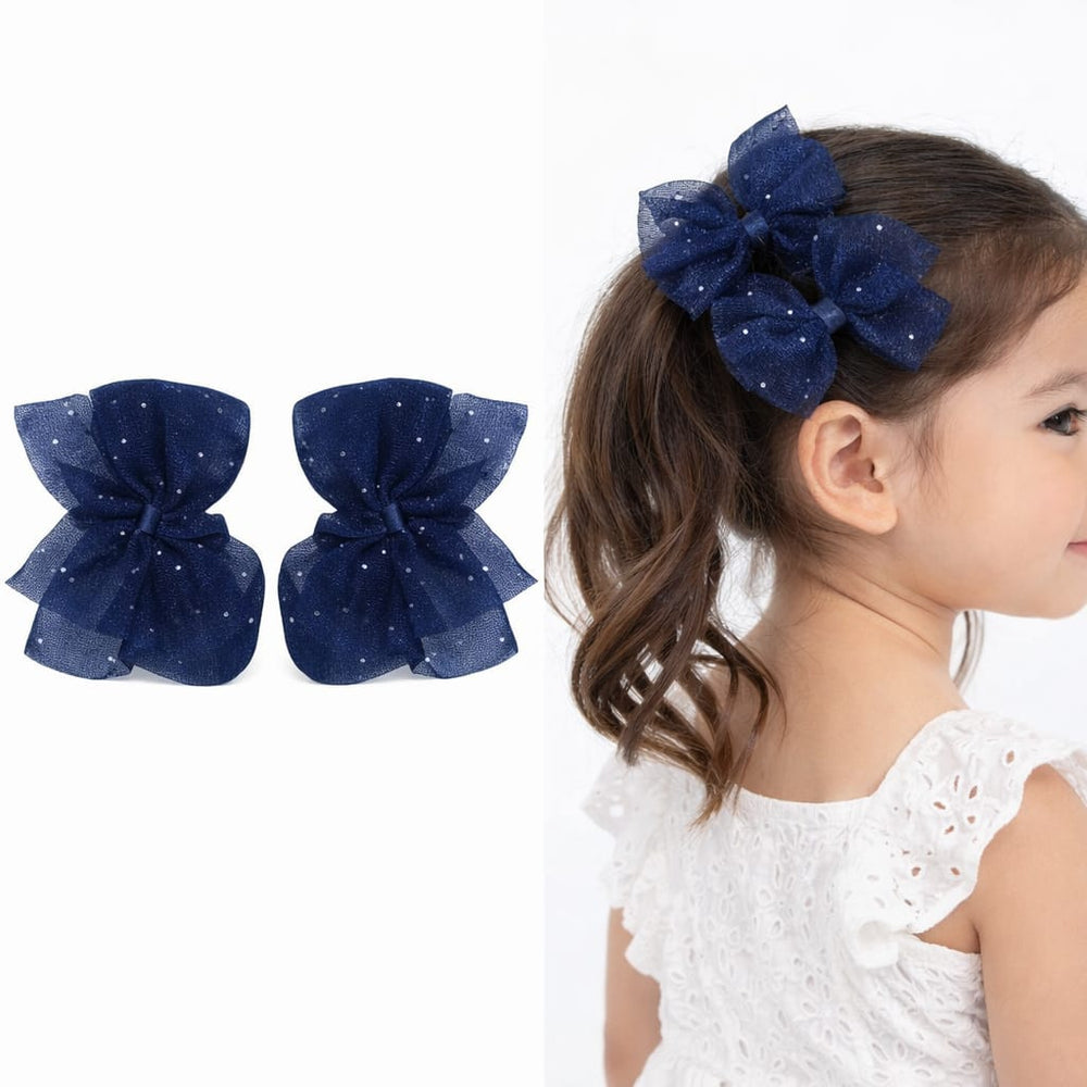 Midnight Shimmer Organza Bow Clip (2 Piece)