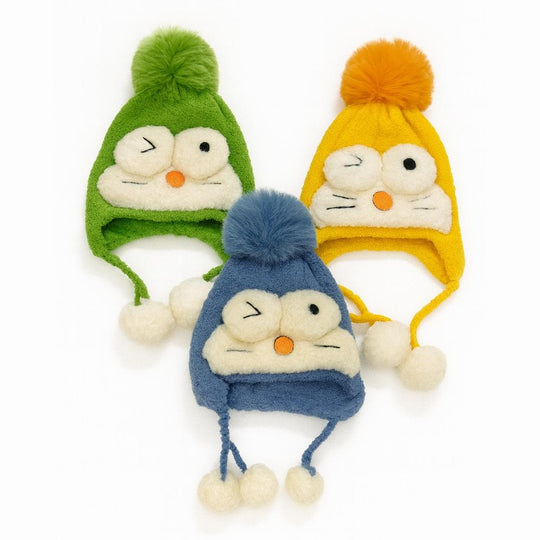 Wool Cap With Adjustable Strap & Cat Design