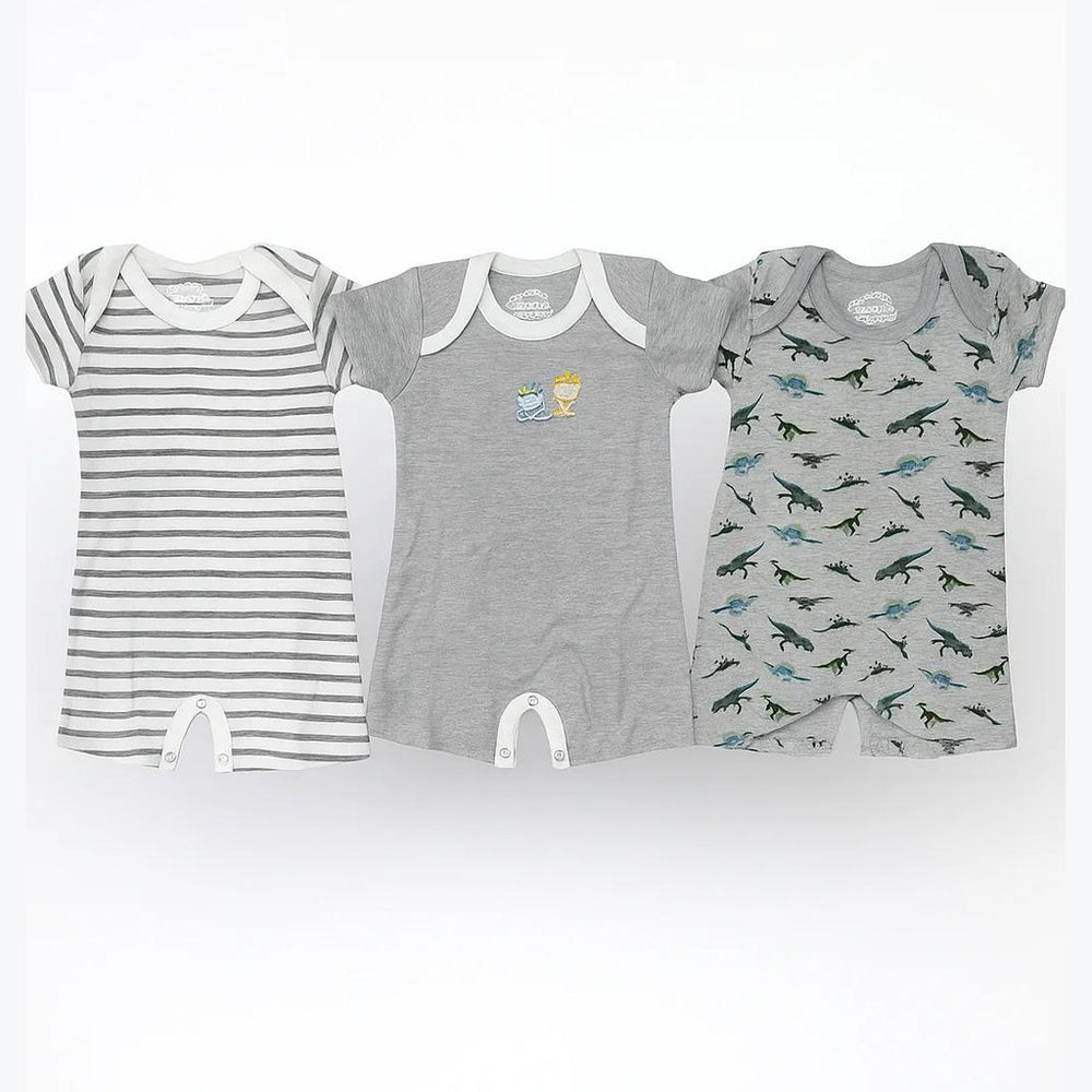 Baby Short-Leg Romper Pack Of 3 Multi Design Dino Grey