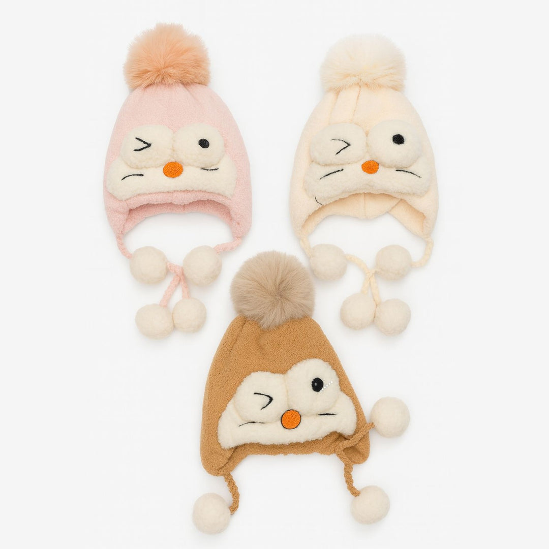 Wool Cap With Adjustable Strap & Cat Design