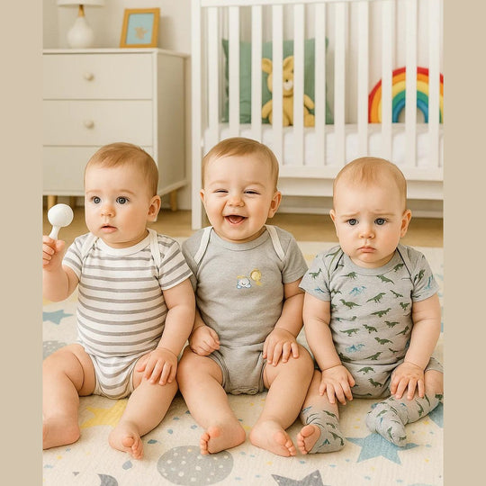 Baby Short-Leg Romper Pack Of 3 Multi Design Dino Grey