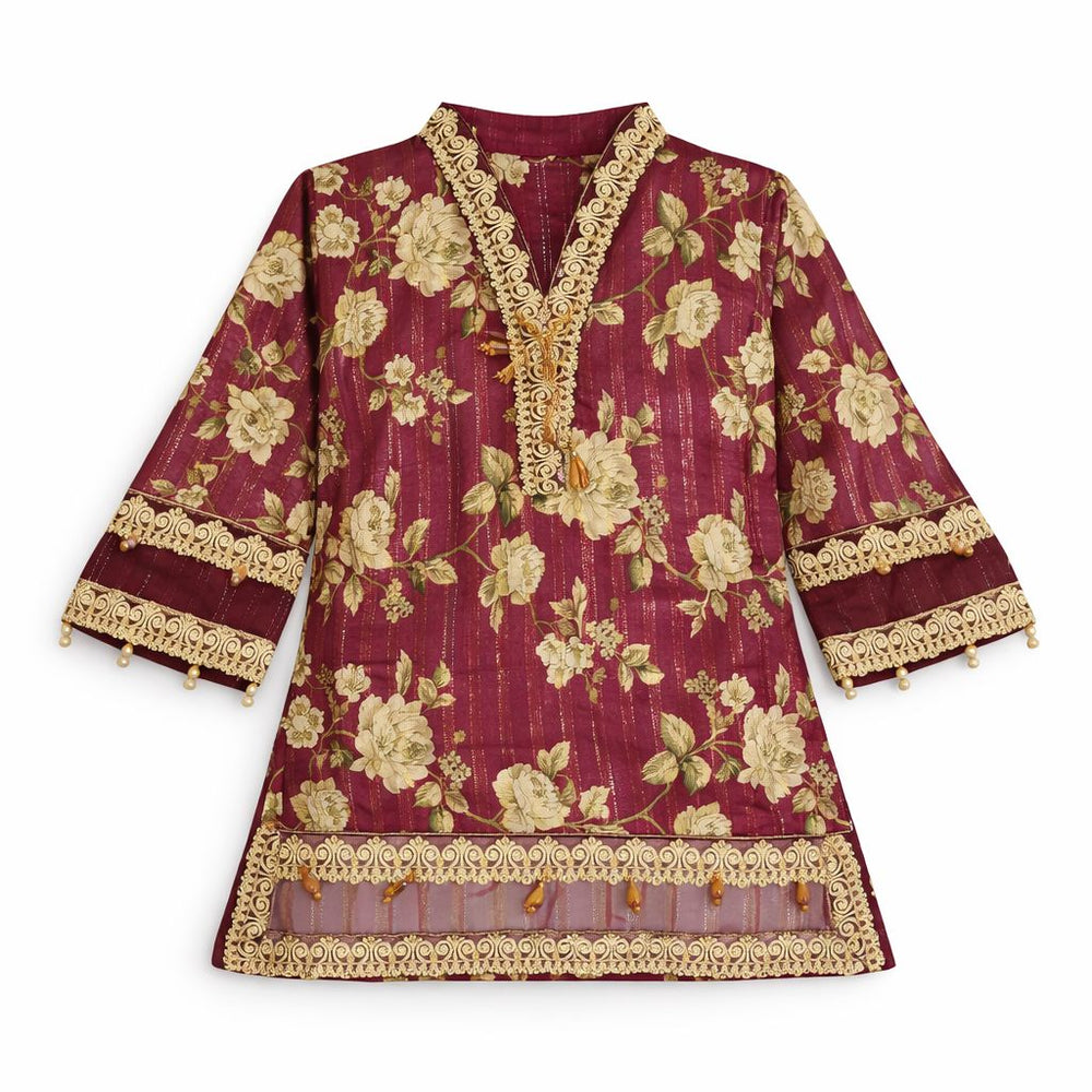 Girls Floral Embroidered Kurti Shalwar Set