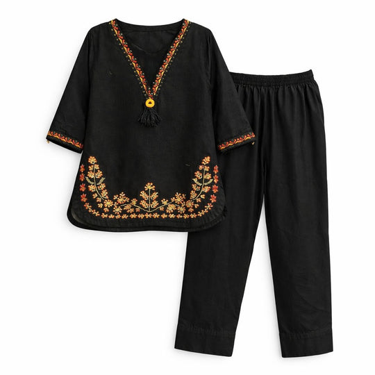 Girls Embroidered Party Wear Suit (3 Pcs)