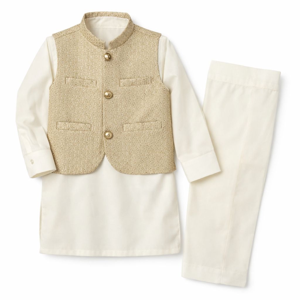 Wash and Wear kameez shalwar with Gold Waistcoat