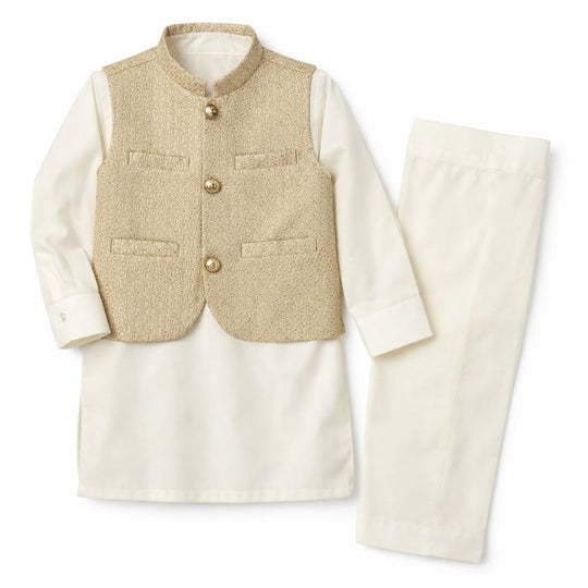 Wash and Wear kameez shalwar with Gold Waistcoat