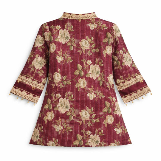 Girls Floral Embroidered Kurti Shalwar Set