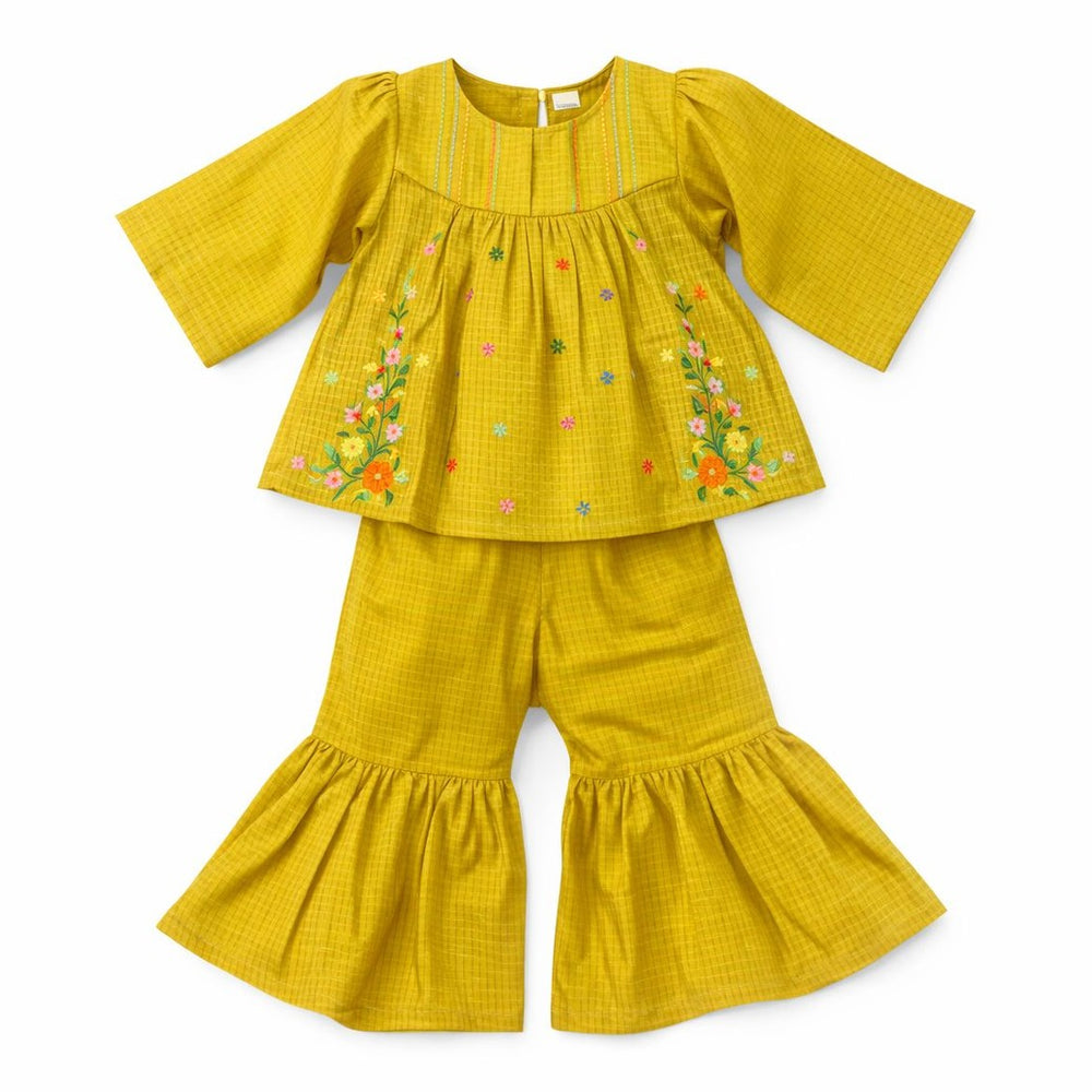 Mustard Meadow Embroidered 2PCS Gharara Suit