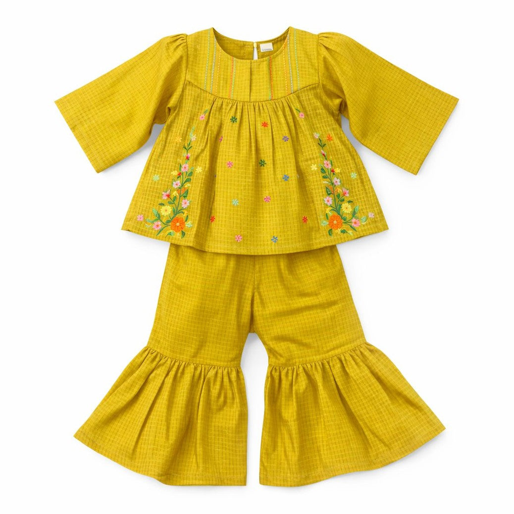 Mustard Meadow Embroidered 2PCS Gharara Suit