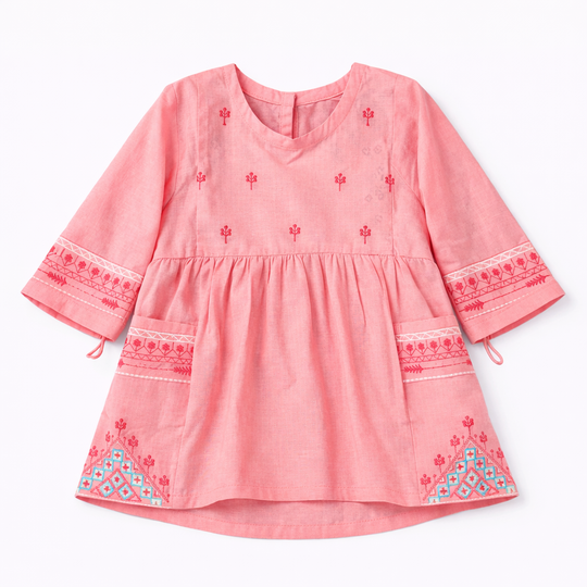 Pretty in Pink Embroidered 2PCS Frock Suit