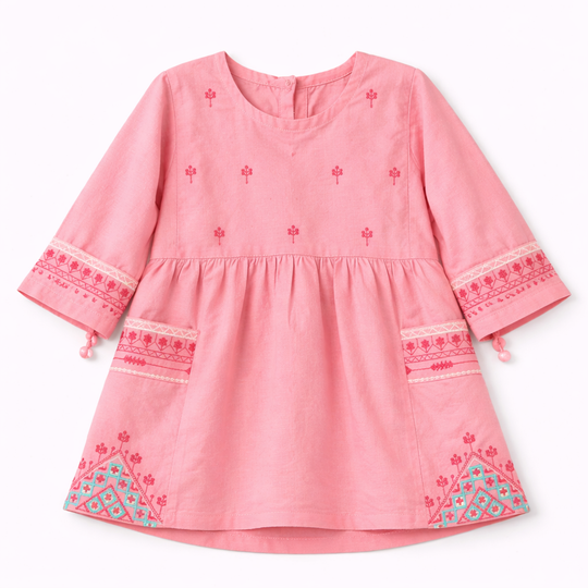 Pretty in Pink Embroidered 2PCS Frock Suit