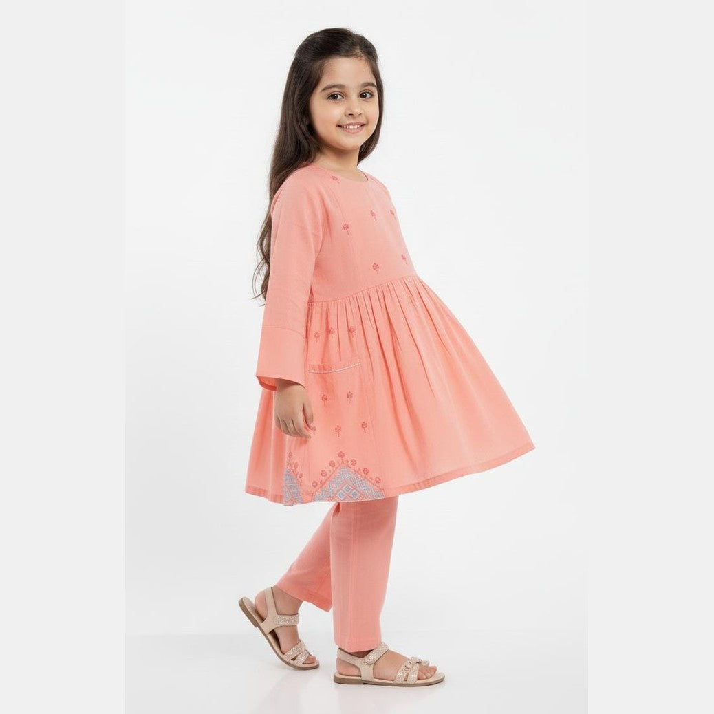 Peach Perfection Embroidered 2PCS Frock Suit