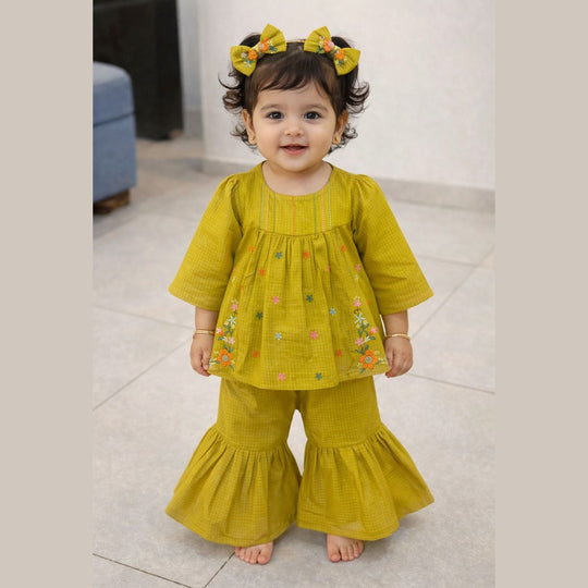 Mustard Meadow Embroidered 2PCS Gharara Suit