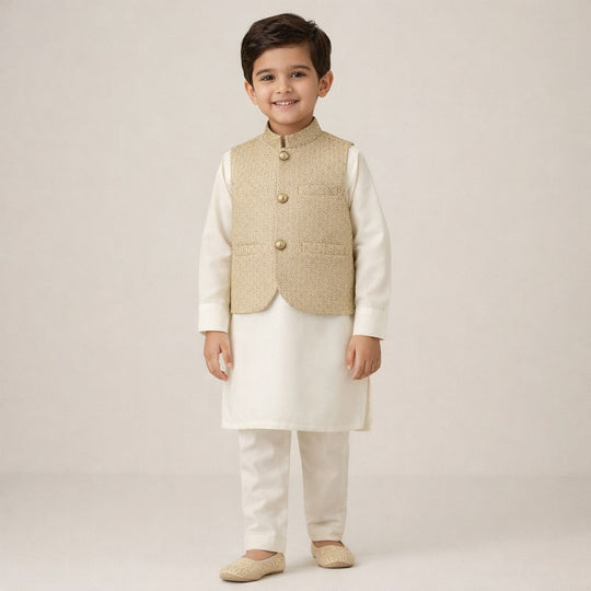 Wash and Wear kameez shalwar with Gold Waistcoat