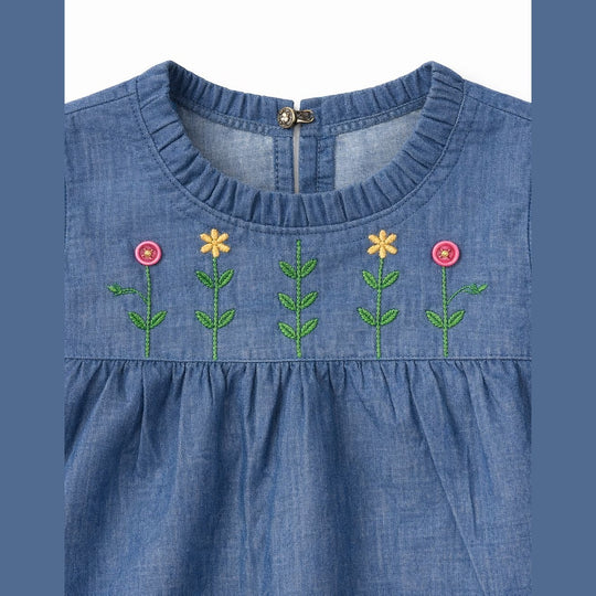 Denim Bloom Embroidered 2PCS Summer Suit
